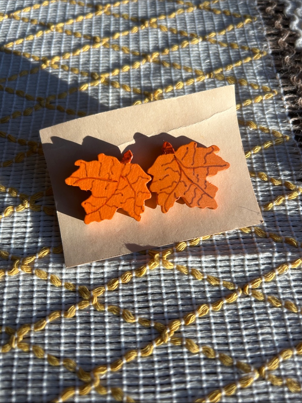🍁 Handcrafted Fall Orange Maple Leaf Wooden Stud Earrings 🍁